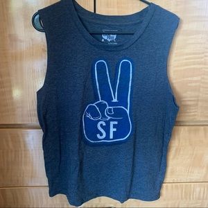 SF Peace Sign Cut off Sleeve Muscle T Shirt
